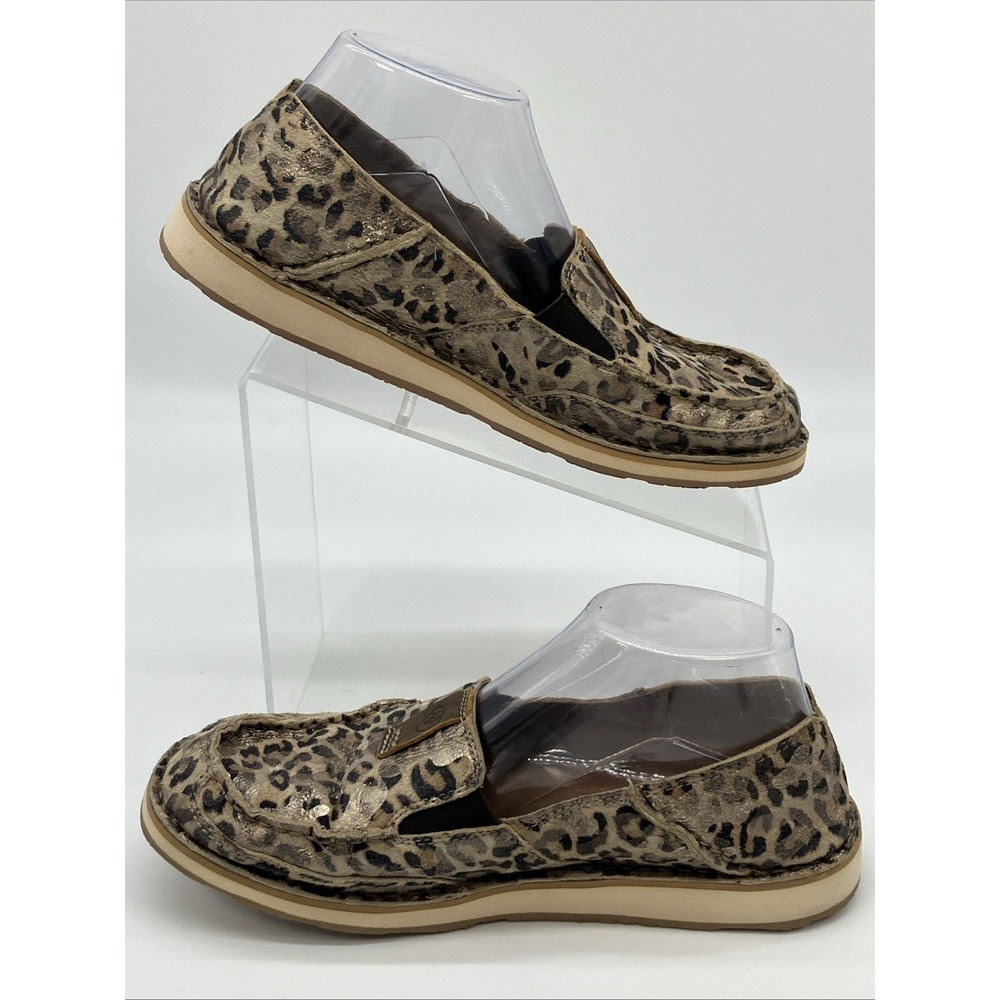 Ariat Cruiser Slip On Leather Shoes Womens 8.5B Cheetah Cowgirl Glitter Comfort